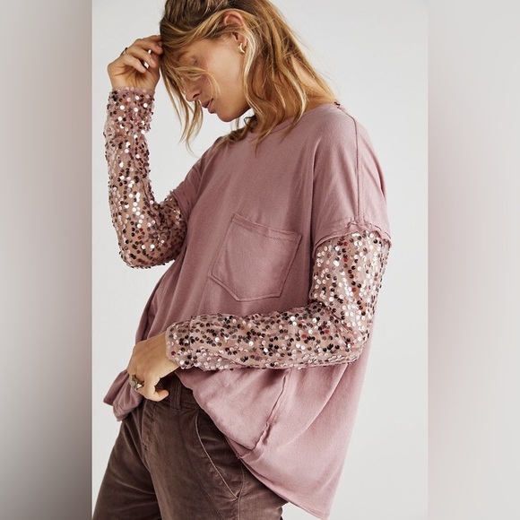 Free People Tops - Free People | Celine Tee Sequin Embellished Long Sleeve in Lavender Size XL